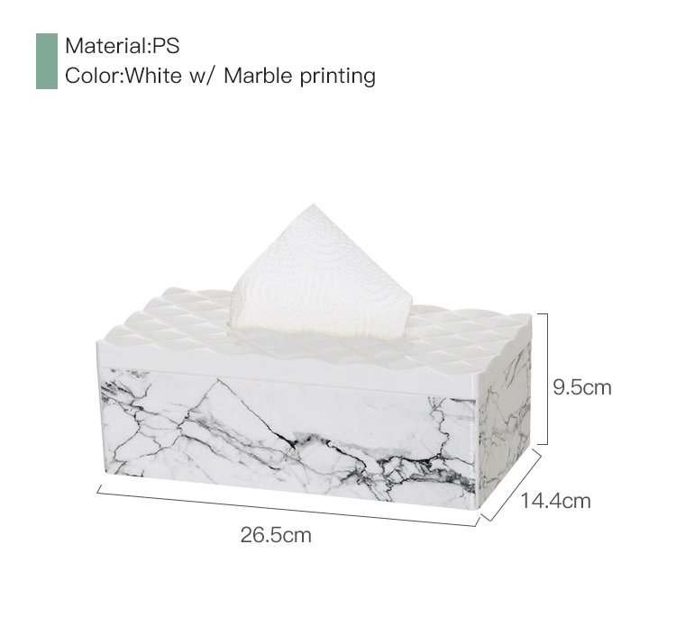 Custom Printed Fashionable Household Decor Tissue Holder Marble Plastic Tissue Box