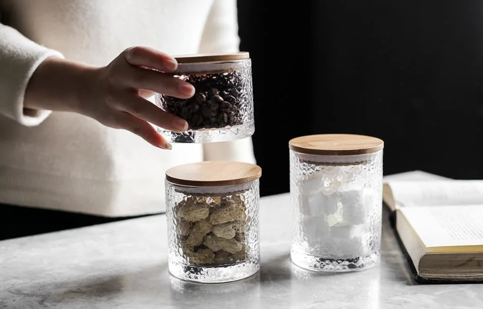 Wooden Lid of Glass Seal Jar/Storage of Canned/Kitchen Dry Goji Berries Coffee Beans Storage Tank Home Storage